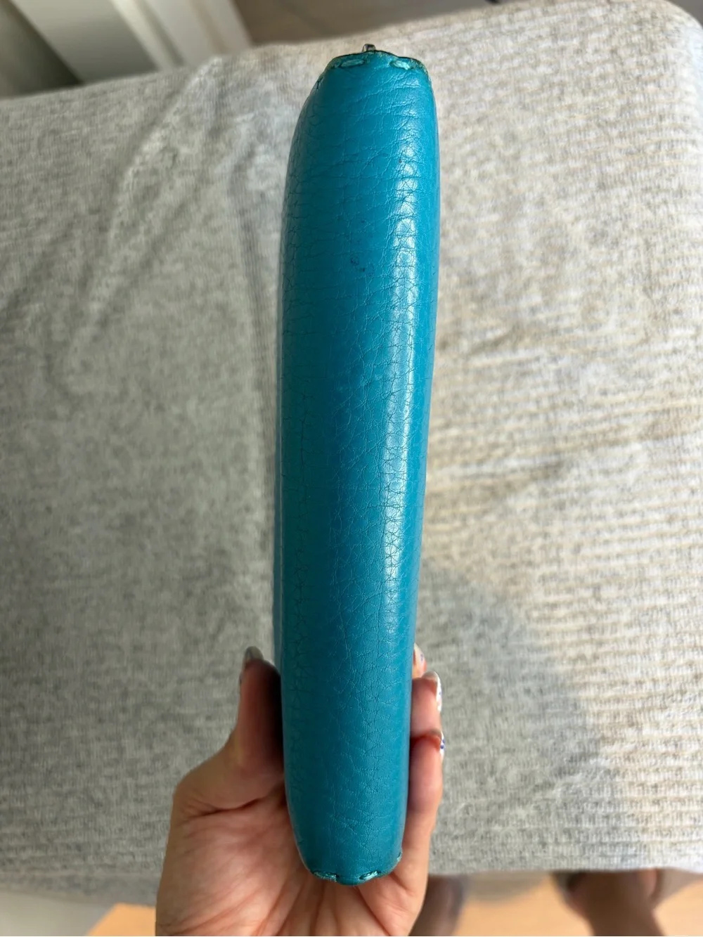 Fendi Selleria Roman Leather Large Zip around wallet. Teal/Peacock Blue